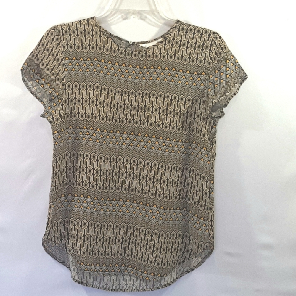 H&M Black and Gold Geometric Print Top Size 2